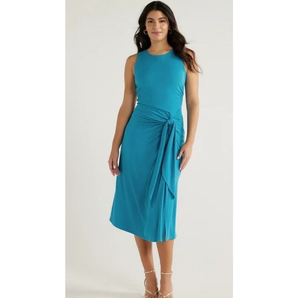 Sofia Vergara Ruched Tie Tank Maxi Dress in Blue Sz L NWT